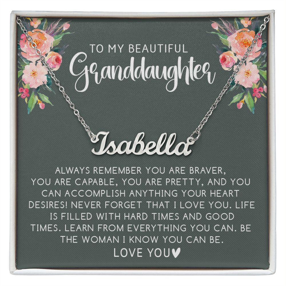 Granddaughter - Brave | Custom Silver Stainless Steel Name Necklace