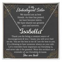 Unbiological Sister Gift Necklace, Personalized Name Necklace, Gold and Stainless Steel, Poem Card and Jewelry Gift Box, Birthday Present