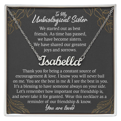 Unbiological Sister Gift Necklace, Personalized Name Necklace, Gold and Stainless Steel, Poem Card and Jewelry Gift Box, Birthday Present