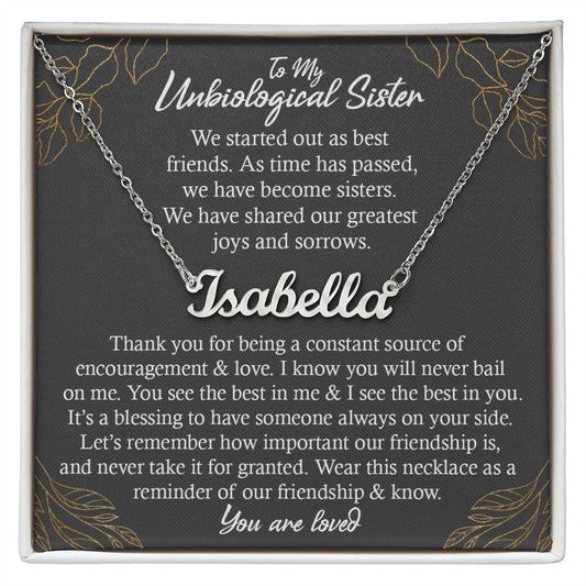 Unbiological Sister Gift Necklace, Personalized Name Necklace, Gold and Stainless Steel, Poem Card and Jewelry Gift Box, Birthday Present