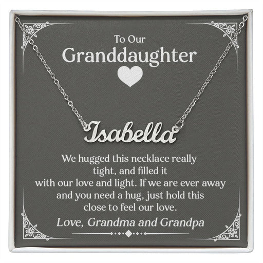 To Our Granddaughter (Love Grandma and Grandpa) | Custom Stainless Steel Name Necklace Polished Stainless Steel Standard Box