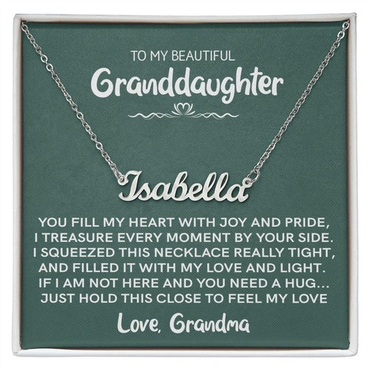 To My Beautiful Granddaughter (Love Grandma) | Custom Stainless Steel Name Necklace and Poem Card