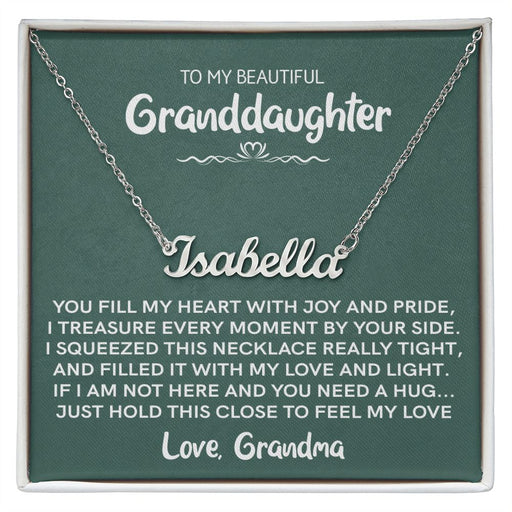 To My Beautiful Granddaughter (Love Grandma) | Custom Stainless Steel Name Necklace and Poem Card Polished Stainless Steel Standard Box