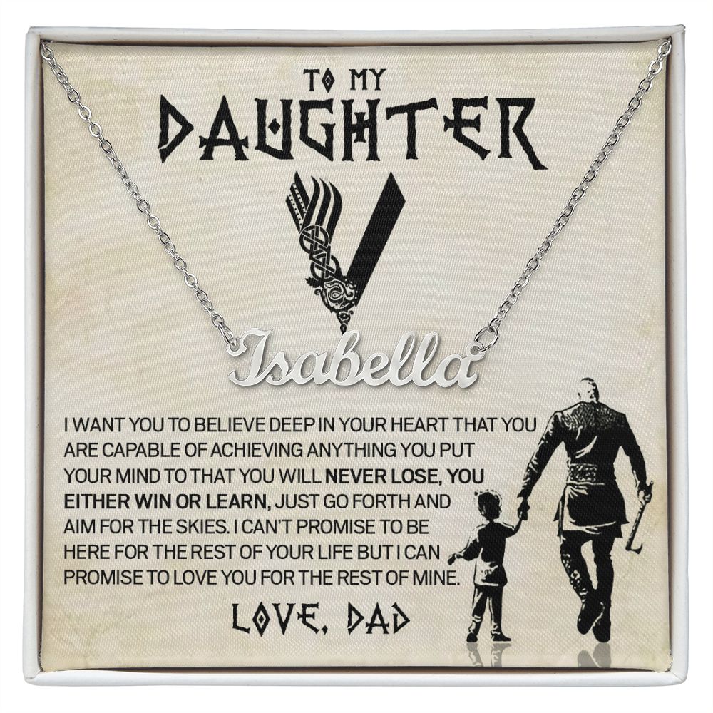 Daughter Viking Necklace, Custom Name Stainless Steel and Gold, Gift for Daughter from Dad, Poem Card and Gift Box