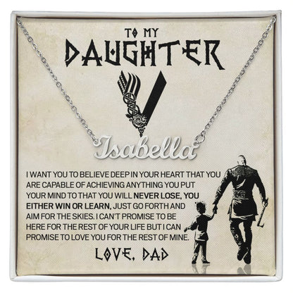Daughter Viking Necklace, Custom Name Stainless Steel and Gold, Gift for Daughter from Dad, Poem Card and Gift Box
