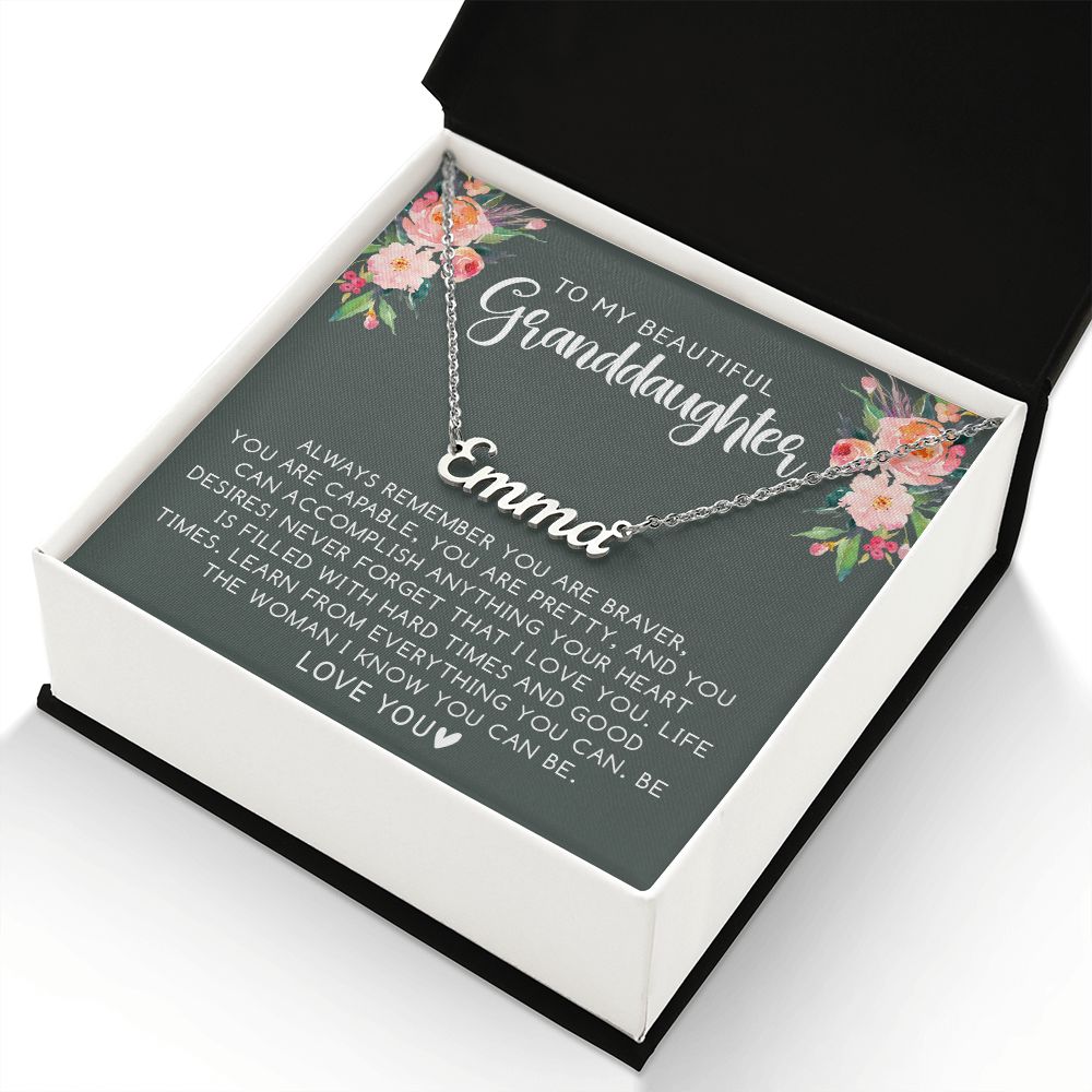 Granddaughter - Brave | Custom Silver Stainless Steel Name Necklace