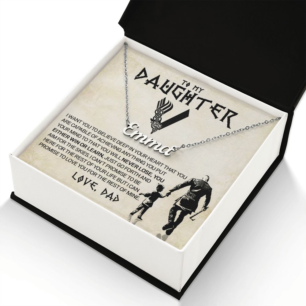 Daughter Viking Necklace, Custom Name Stainless Steel and Gold, Gift for Daughter from Dad, Poem Card and Gift Box