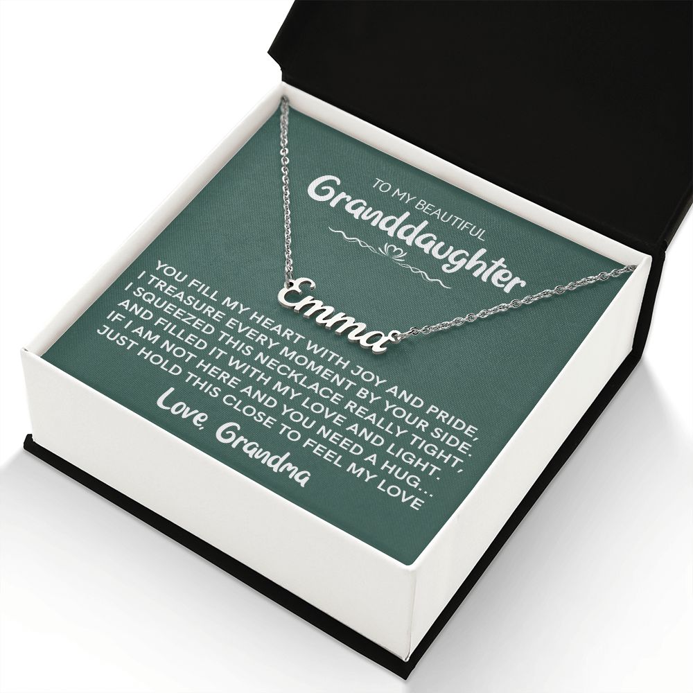 To My Beautiful Granddaughter (Love Grandma) | Custom Stainless Steel Name Necklace and Poem Card
