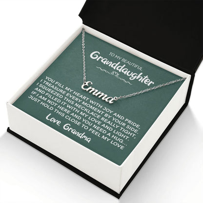 To My Beautiful Granddaughter (Love Grandma) | Custom Stainless Steel Name Necklace and Poem Card