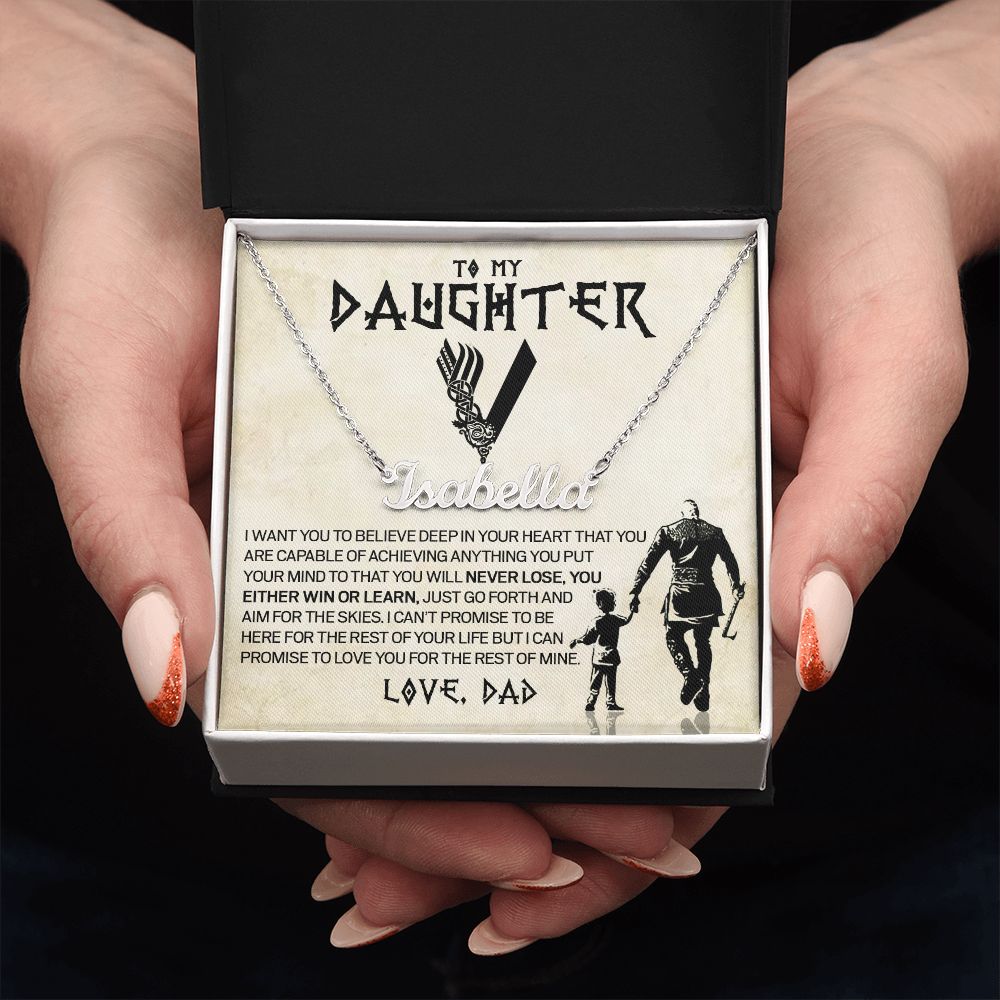 Daughter Viking Necklace, Custom Name Stainless Steel and Gold, Gift for Daughter from Dad, Poem Card and Gift Box