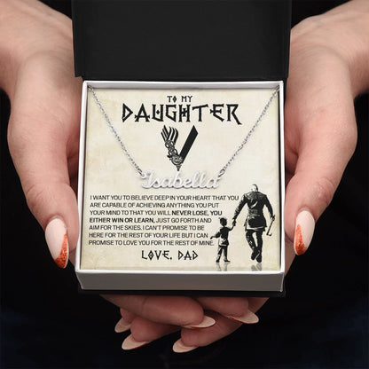 Daughter Viking Necklace, Custom Name Stainless Steel and Gold, Gift for Daughter from Dad, Poem Card and Gift Box
