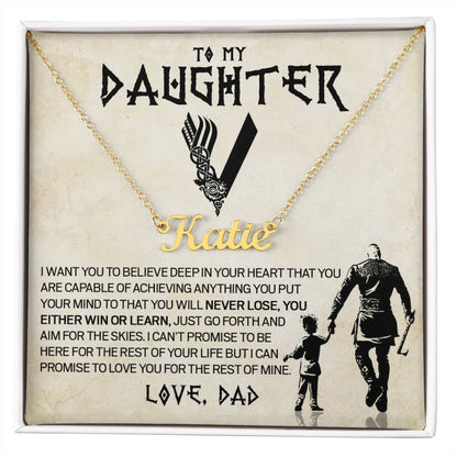 Daughter Viking Necklace, Custom Name Stainless Steel and Gold, Gift for Daughter from Dad, Poem Card and Gift Box