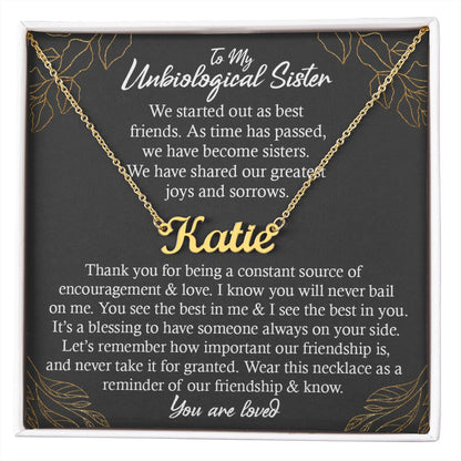 Unbiological Sister Gift Necklace, Personalized Name Necklace, Gold and Stainless Steel, Poem Card and Jewelry Gift Box, Birthday Present