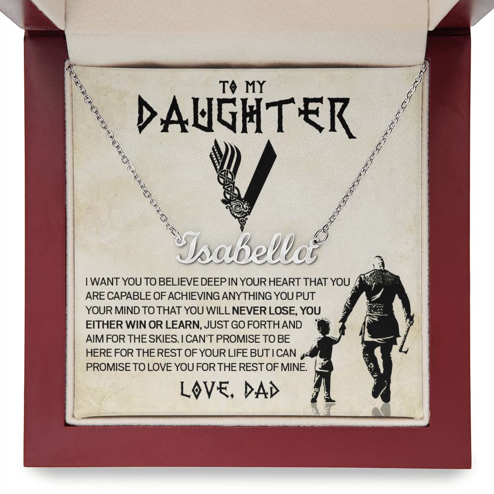 Daughter Viking Necklace, Custom Name Stainless Steel and Gold, Gift for Daughter from Dad, Poem Card and Gift Box