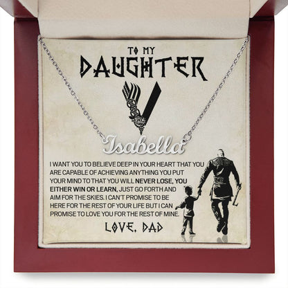 Daughter Viking Necklace, Custom Name Stainless Steel and Gold, Gift for Daughter from Dad, Poem Card and Gift Box
