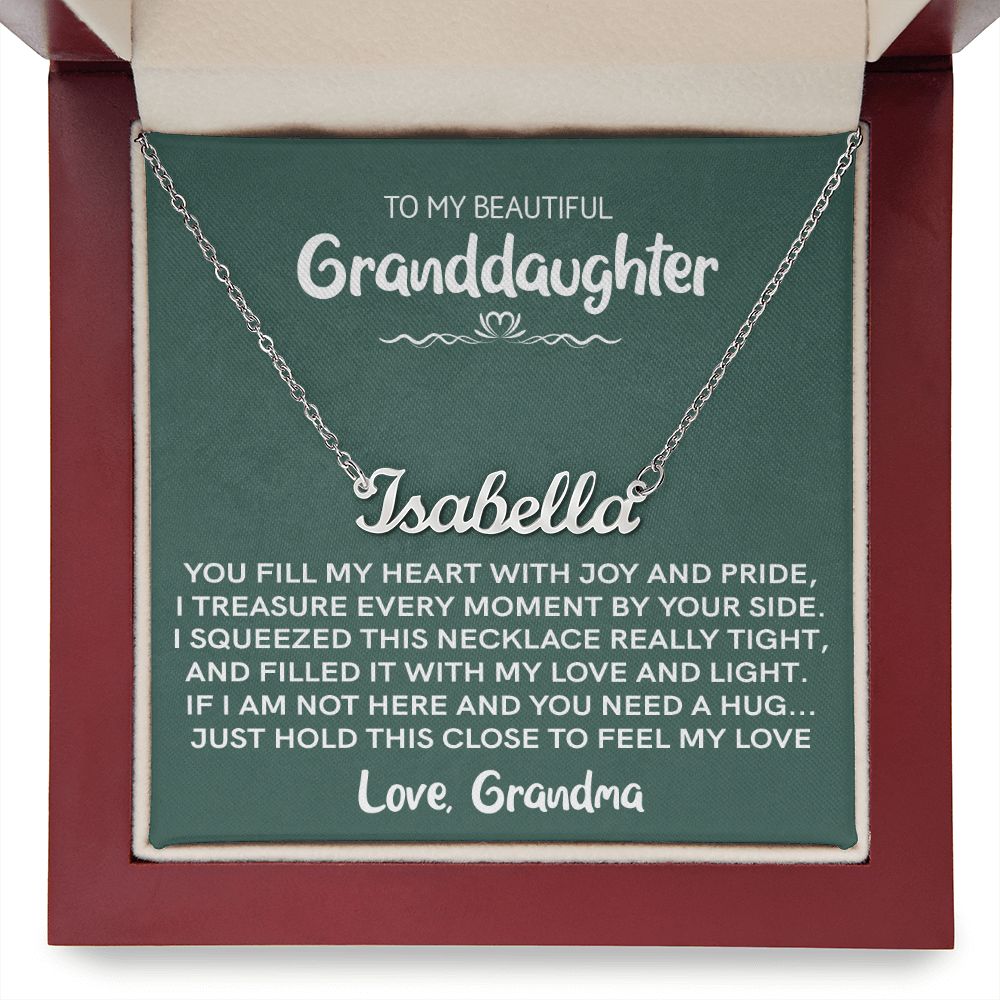 To My Beautiful Granddaughter (Love Grandma) | Custom Stainless Steel Name Necklace and Poem Card