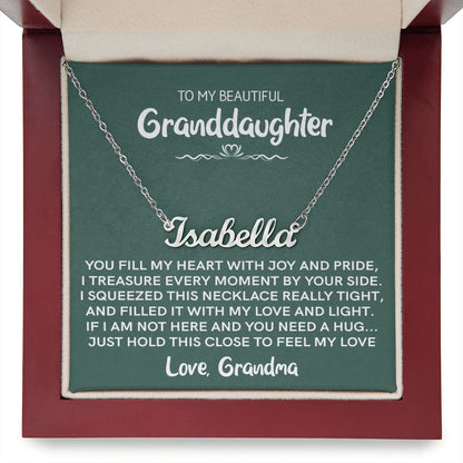 To My Beautiful Granddaughter (Love Grandma) | Custom Stainless Steel Name Necklace and Poem Card