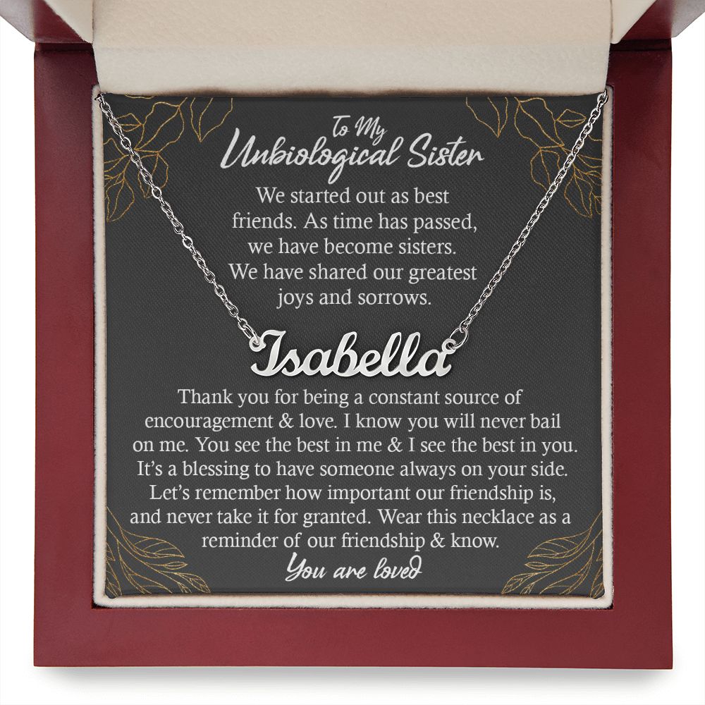 Unbiological Sister Gift Necklace, Personalized Name Necklace, Gold and Stainless Steel, Poem Card and Jewelry Gift Box, Birthday Present