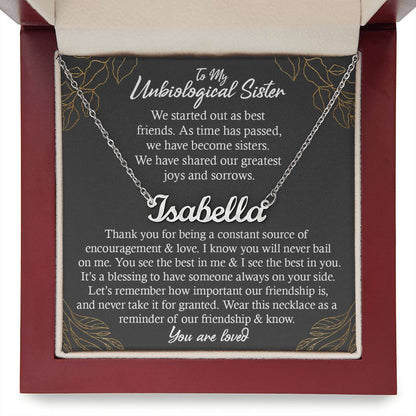 Unbiological Sister Gift Necklace, Personalized Name Necklace, Gold and Stainless Steel, Poem Card and Jewelry Gift Box, Birthday Present