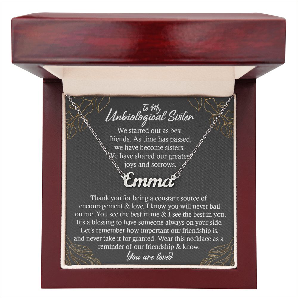 Unbiological Sister Gift Necklace, Personalized Name Necklace, Gold and Stainless Steel, Poem Card and Jewelry Gift Box, Birthday Present