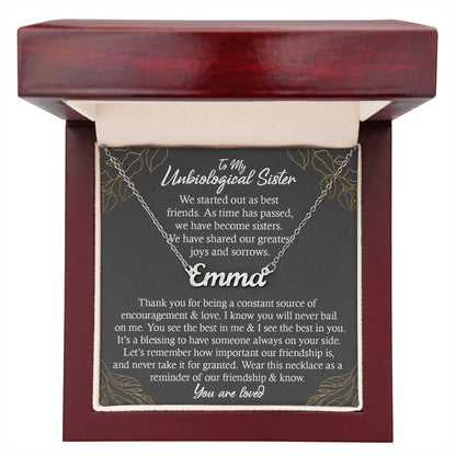 Unbiological Sister Gift Necklace, Personalized Name Necklace, Gold and Stainless Steel, Poem Card and Jewelry Gift Box, Birthday Present