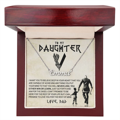 Daughter Viking Necklace, Custom Name Stainless Steel and Gold, Gift for Daughter from Dad, Poem Card and Gift Box