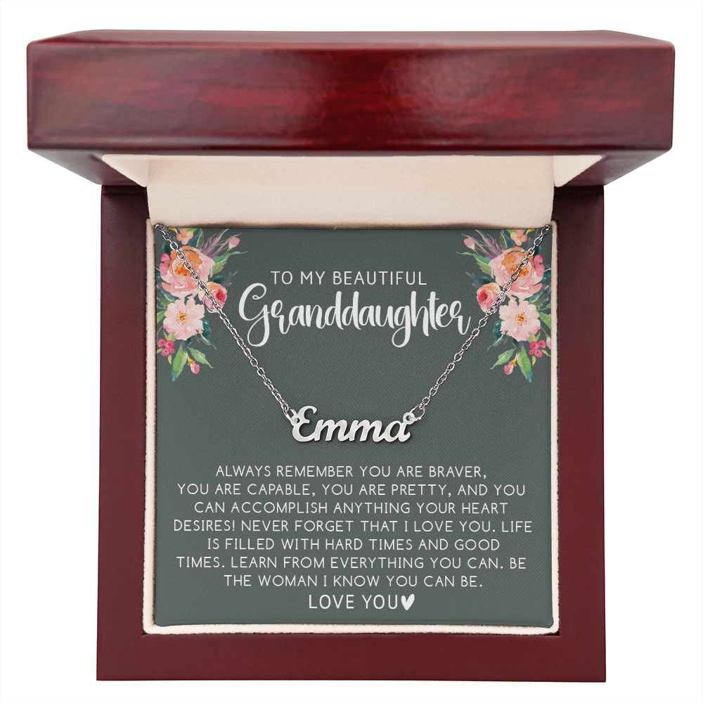 Granddaughter - Brave | Custom Silver Stainless Steel Name Necklace