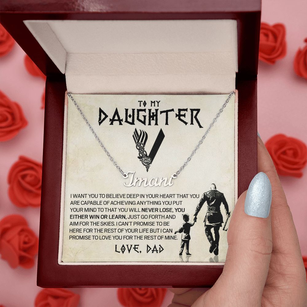Daughter Viking Necklace, Custom Name Stainless Steel and Gold, Gift for Daughter from Dad, Poem Card and Gift Box