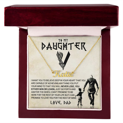 Daughter Viking Necklace, Custom Name Stainless Steel and Gold, Gift for Daughter from Dad, Poem Card and Gift Box