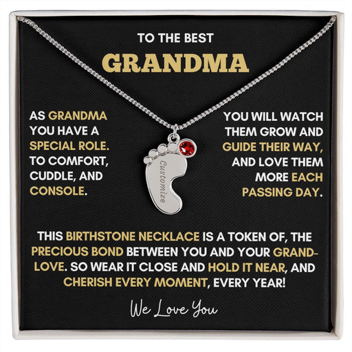 To The Best Grandma | Gold Birthstone and Personalized Name Necklace 1 Charm Polished Stainless Steel Standard Box