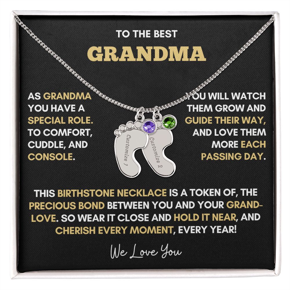 To The Best Grandma | Gold Birthstone and Personalized Name Necklace