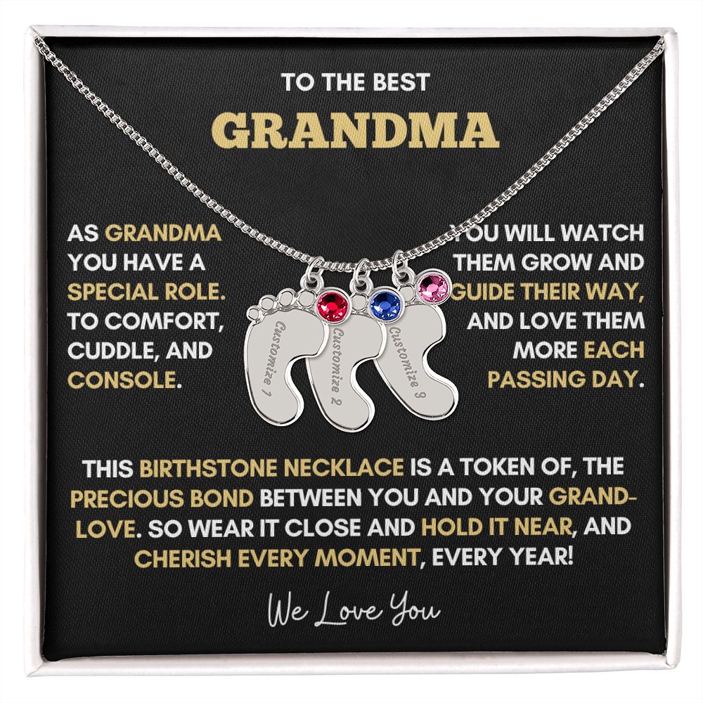 To The Best Grandma | Gold Birthstone and Personalized Name Necklace