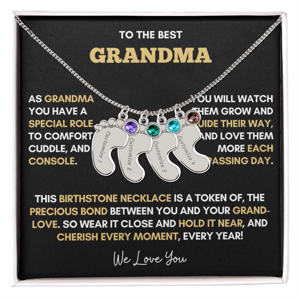 To The Best Grandma | Gold Birthstone and Personalized Name Necklace