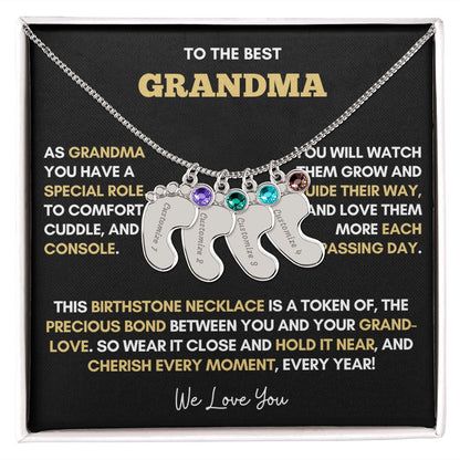 To The Best Grandma | Gold Birthstone and Personalized Name Necklace