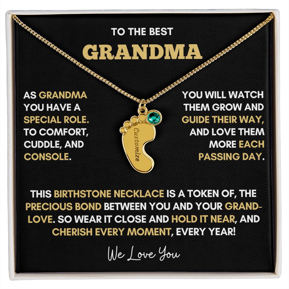 To The Best Grandma | Gold Birthstone and Personalized Name Necklace