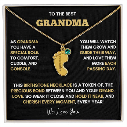 To The Best Grandma | Gold Birthstone and Personalized Name Necklace