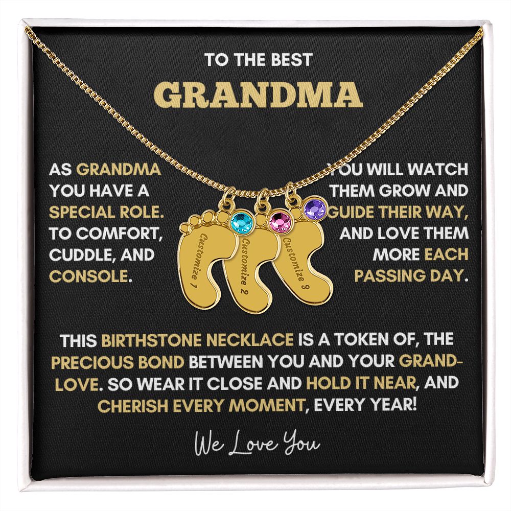 To The Best Grandma | Gold Birthstone and Personalized Name Necklace