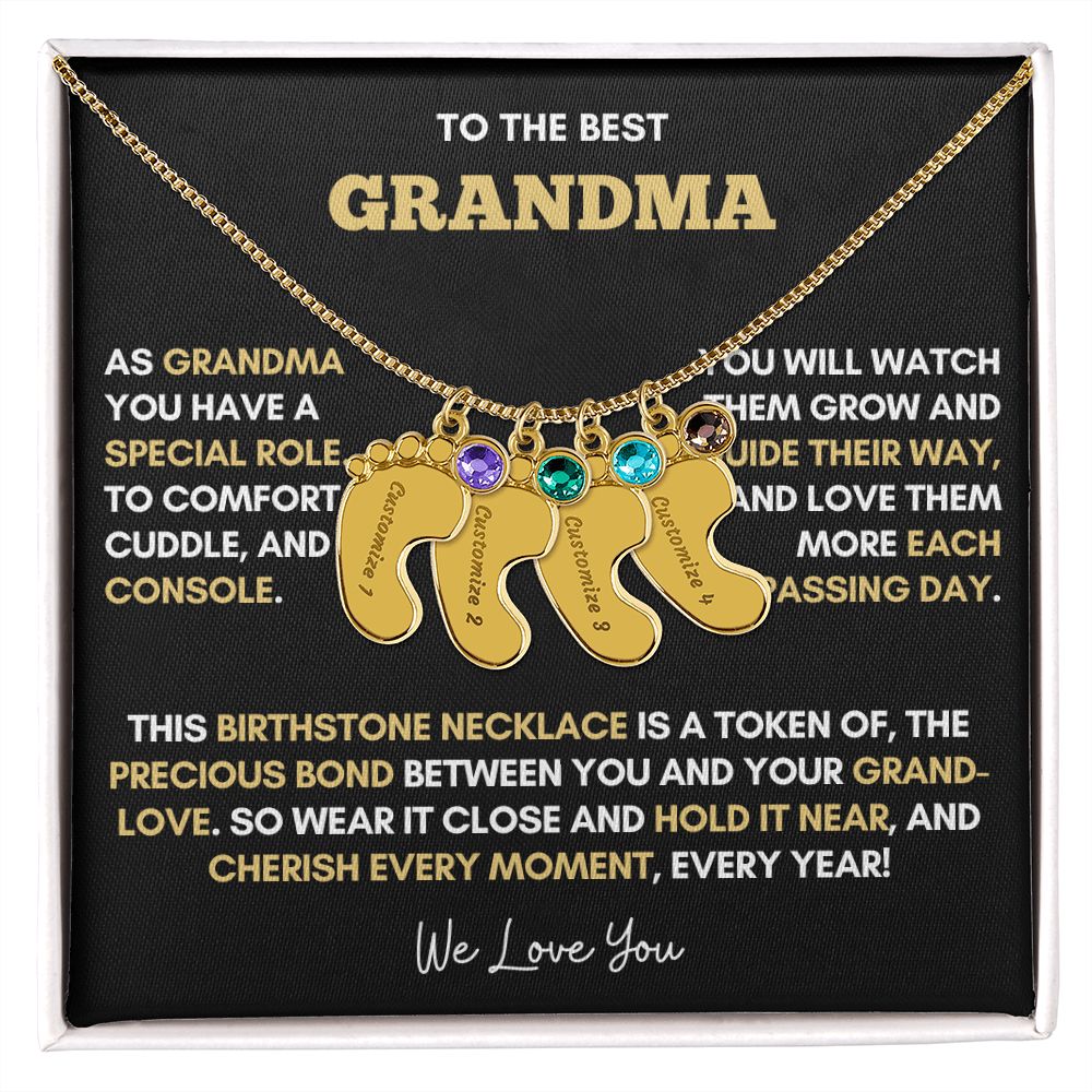 To The Best Grandma | Gold Birthstone and Personalized Name Necklace