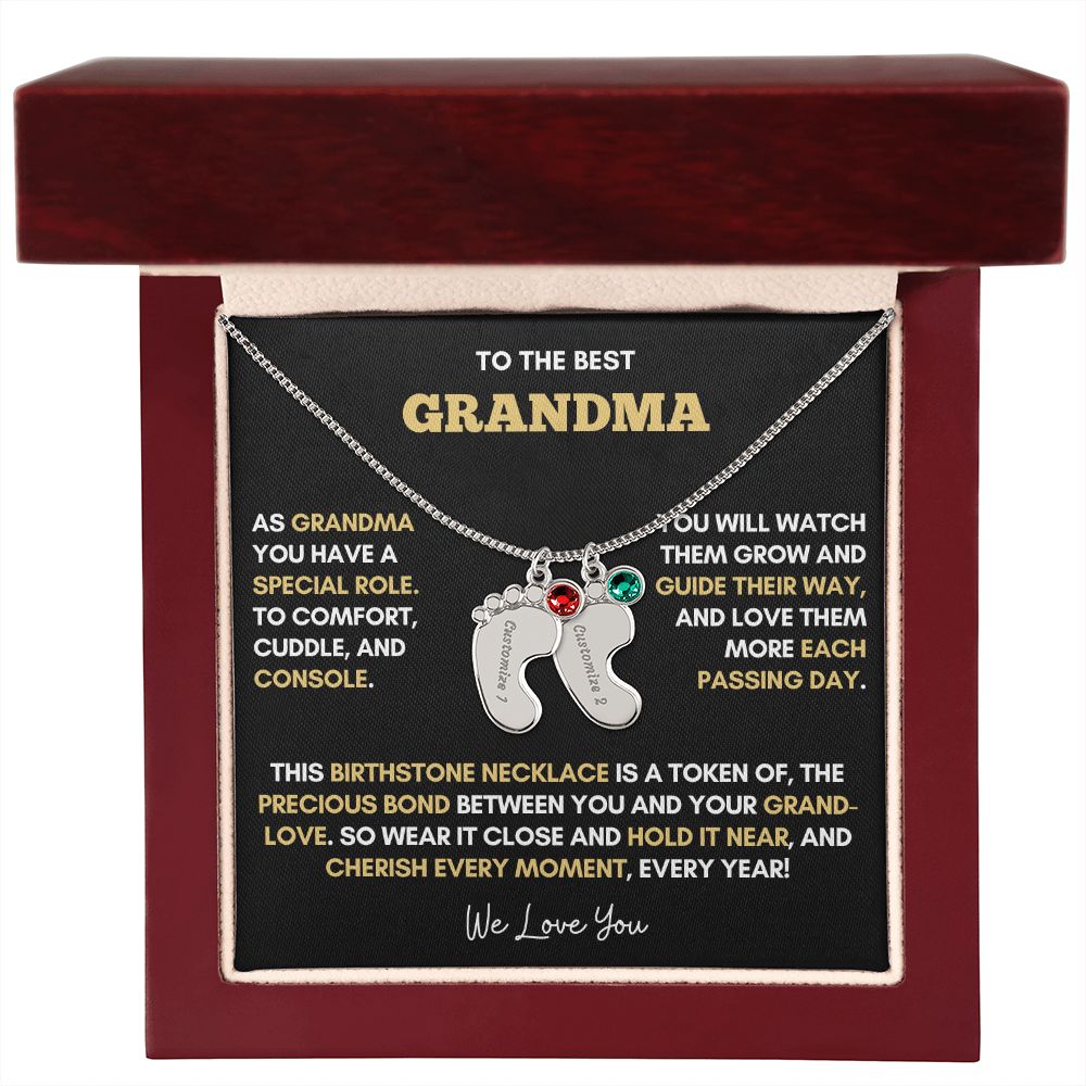 To The Best Grandma | Gold Birthstone and Personalized Name Necklace