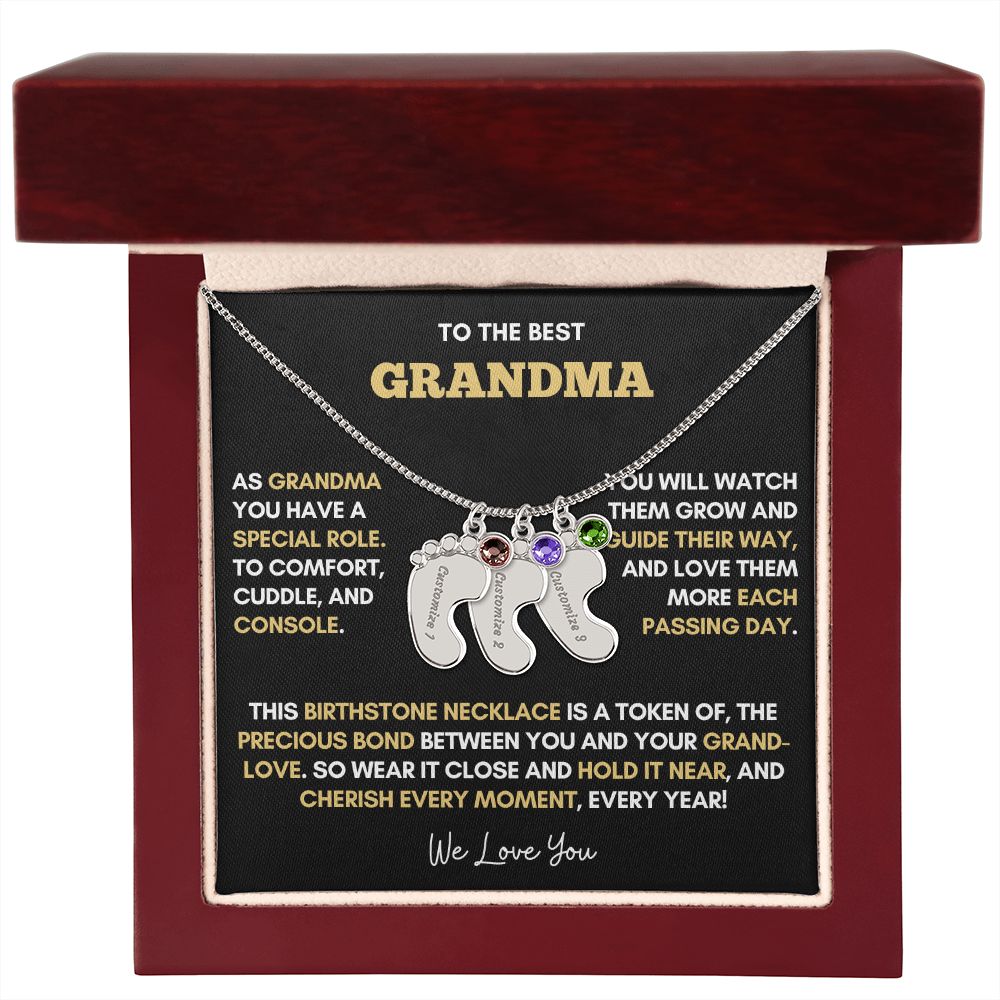 To The Best Grandma | Gold Birthstone and Personalized Name Necklace