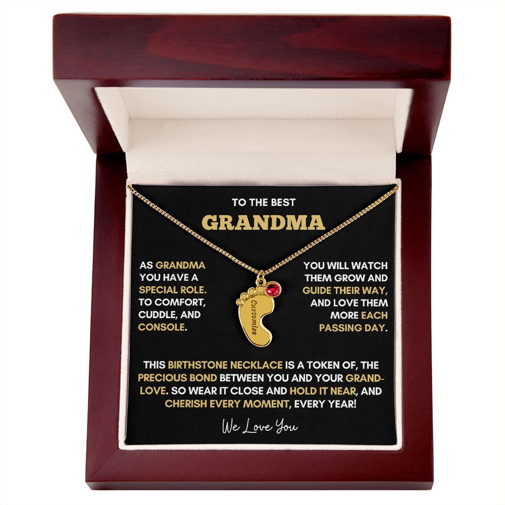 To The Best Grandma | Gold Birthstone and Personalized Name Necklace
