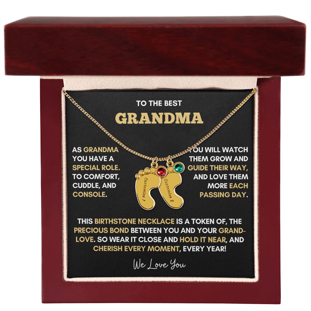 To The Best Grandma | Gold Birthstone and Personalized Name Necklace