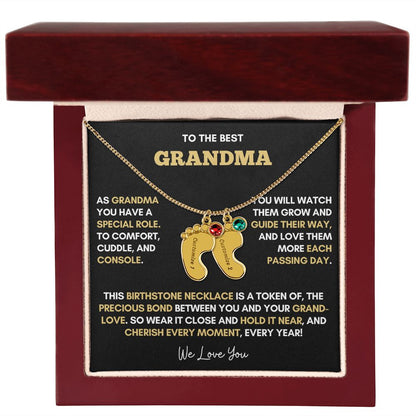 To The Best Grandma | Gold Birthstone and Personalized Name Necklace