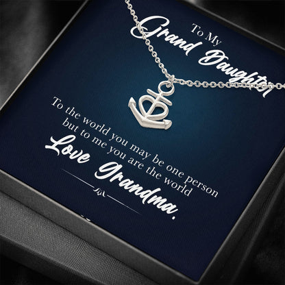 To My Grand Daughter - You Are The World | Artisan Crafted Heart Anchor Family Necklace & Message Card