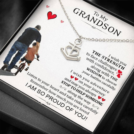 To My Grand Son - I Am So Proud Of You | Artisan Crafted Heart Anchor Family Necklace & Message Card