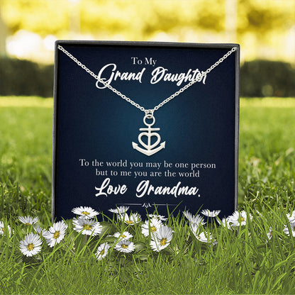 To My Grand Daughter - You Are The World | Artisan Crafted Heart Anchor Family Necklace & Message Card