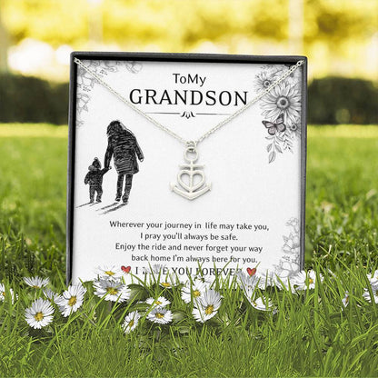 To My Grand Son - Enjoy the Ride | Artisan Crafted 18K Gold Heart Anchor Family Necklace & Card