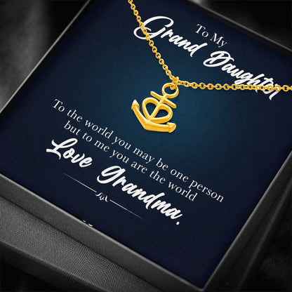 To My Grand Daughter - You Are The World | Artisan Crafted Heart Anchor Family Necklace & Message Card
