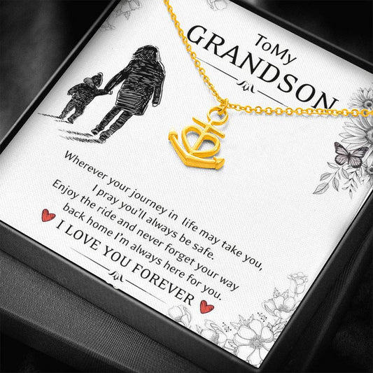 To My Grand Son - Enjoy the Ride | Artisan Crafted 18K Gold Heart Anchor Family Necklace & Card