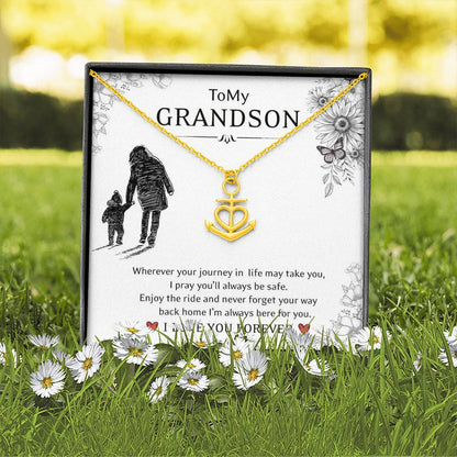 To My Grand Son - Enjoy the Ride | Artisan Crafted 18K Gold Heart Anchor Family Necklace & Card